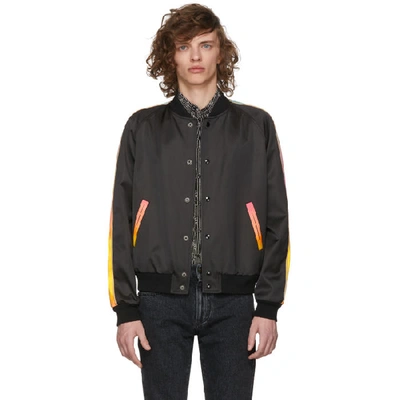 Saint Laurent Black Rainbow Stripe Bomber Jacket In 1578blkrose