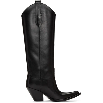 Maison Margiela Point-toe Knee-high Leather Boots In 900 Black