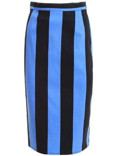 Prada High-rise Striped Denim Pencil Skirt In Blue-black