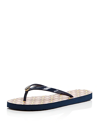 Tory Burch Women's Thin Flip-flops In Tory Navy/ Octagon Square
