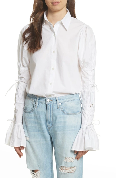 Frame Button-down Lace-up Sleeve Cotton Shirt In Blanc