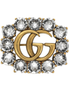 Gucci Metal Double G Brooch With Crystals In Metallic