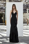 ALEX PERRY CARRIE-BLACK SLEEVELESS SATIN RUFFLE GOWN,D371
