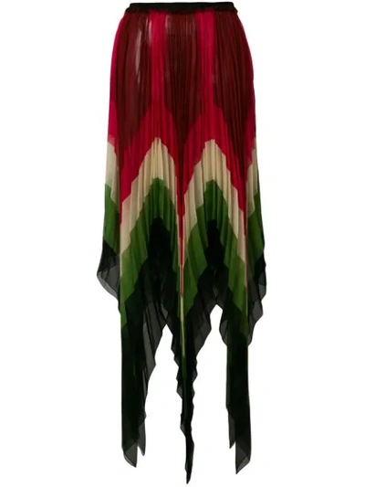 Gucci Pleated Asymmetric Colorblock Silk Skirt In Multicolour