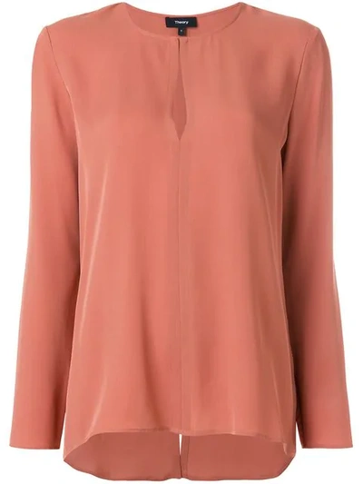 Theory Front Slit Blouse In Pink