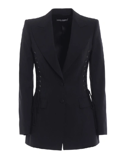 Dolce & Gabbana Double Breasted Stretch Natté Jacket In Nnero