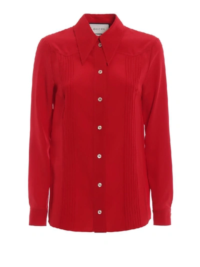 Gucci Silk Crepe De Chine Shirt In Ibiscus Red