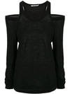 ALEXANDER WANG T T BY ALEXANDER WANG COLD SHOULDER KNITTED TOP - BLACK,4K181007J012857690