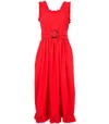 ISA ARFEN Red Frill Trim Belted Waist Dress,1410065578086853811