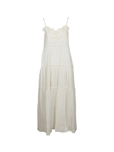 See By Chloé Floral Applique Long Dress In White