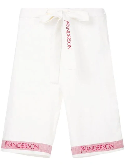 Jw Anderson Tea Towel Woven Linen Shorts In White