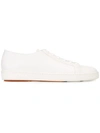 Santoni Classic Grainy Leather Sneakers In White