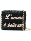 Dolce & Gabbana Dg Millennials Cross-body Bag In Raffia With Patches In Black