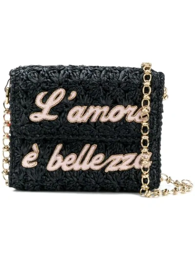 Dolce & Gabbana Dg Millennials Cross-body Bag In Raffia With Patches In Black