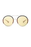 Gucci Round Acetate-trim Metal Sunglasses, Light Tortoiseshell In Yellow