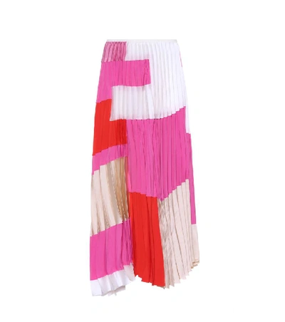 Marni Patchwork Plisse Crepe Midi Skirt In Pink