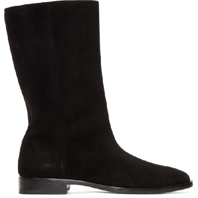 Saint Laurent Matt 25 Boots In Crinkled Black Patent Leather In 1000 Black