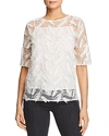 BADGLEY MISCHKA SHEER EMBROIDERED FEATHER TOP,BST1146