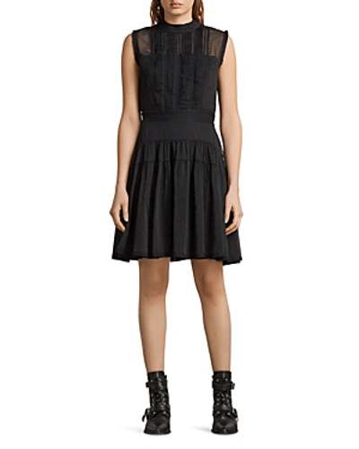 Allsaints Myra Embroidered Dress In Black