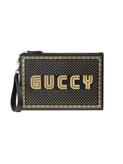 Gucci Guccy Leather Pouch In Black