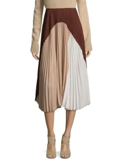 Agnona Colorblock Pleated Midi Skirt In Beige Multi