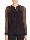 REBECCA TAYLOR Pintucked Lace Silk Blouse,0400093438681