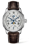 LONGINES MASTER AUTOMATIC MULTIFUNCTION LEATHER STRAP WATCH, 44MM,L27394713
