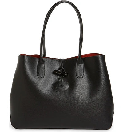 Longchamp Textured Leather Shoulder Bag In Black
