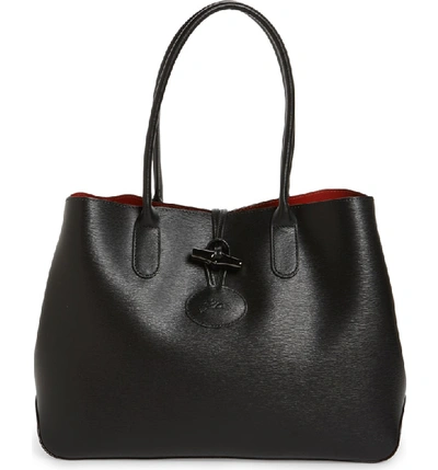 Longchamp Textured Leather Shoulder Bag In Black ModeSens