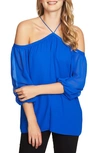 1.state Off The Shoulder Sheer Chiffon Blouse In Cobalt Blue