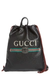 GUCCI LOGO LEATHER DRAWSTRING BACKPACK,5166390GCBT