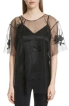 HELMUT LANG ORCHID EMBROIDERED MESH TOP,I02HW512