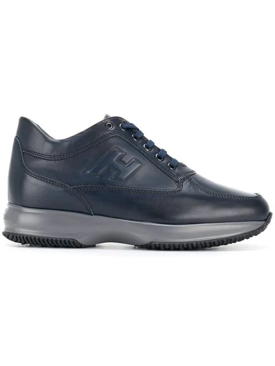Hogan Interactive Biro Blue Leather Sneakers In Dark Blue