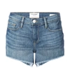 FRAME Blue Denim Fray Shorts,FRM37P10