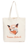 Maison Kitsuné Ines Longevial Fox Tote Bag In Ecru Multi