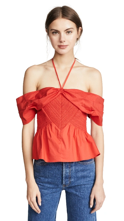 Tanya Taylor Kirsten Off-the-shoulder Poplin Top In Watermelon