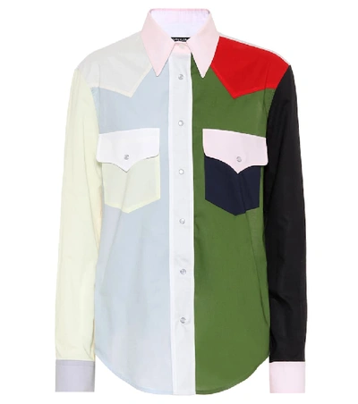 Calvin Klein 205w39nyc Colorblock Button-down Long-sleeve Cotton Western Shirt In Green