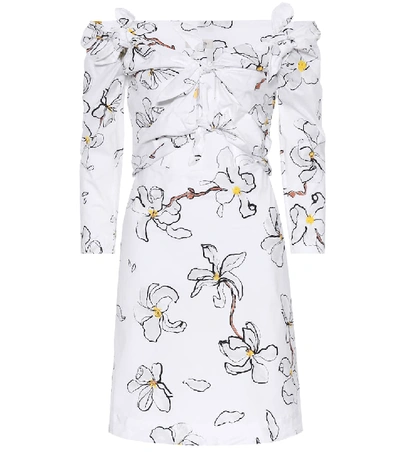 Isa Arfen Magnolia-print Knot-detailed Cotton Dress In White