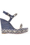 CHRISTIAN LOUBOUTIN PYRACLOU 110 SPIKED LAMÉ WEDGE SANDALS