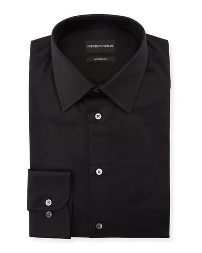 Emporio Armani Modern Fit Stretch Solid Dress Shirt In Black