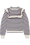 ULLA JOHNSON LOURDES RUFFLED STRIPED COTTON AND CASHMERE-BLEND SWEATER