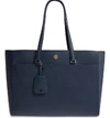 TORY BURCH ROBINSON LEATHER TOTE - BLUE,46334