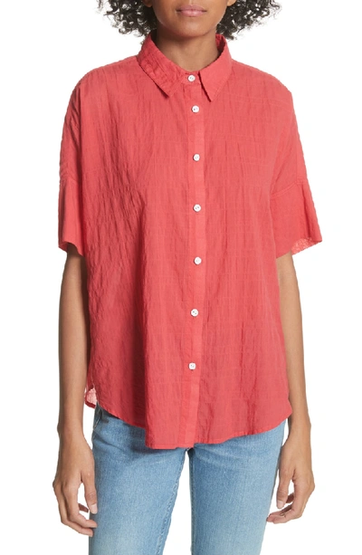 Rag & Bone Button-front Short-sleeve Tie Shirt In Red
