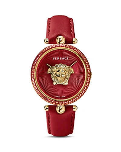 Versace Palazzo Empire Leather Strap Watch, 39mm In Red/ Gold