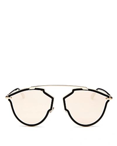 Dior Women's Sorealrise Mirrored Brow Bar Round Sunglasses, 55mm In Black/ Gold