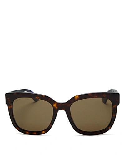 Gucci Oversized Rectangular Sunglasses, Tortoise/blue/red In Dark Havana/ Brown