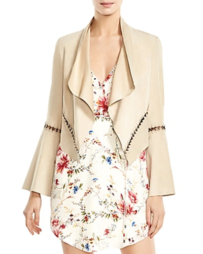 Haute Hippie Festival Open-front Cropped Stitched Jacket In Tan