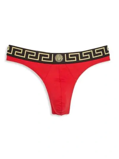 Versace Men's Stretch-cotton Thong In Red Black