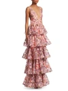 MARCHESA NOTTE Tiered V-Neck Gown