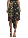 DEREK LAM Asymmetrical Mixed Print Silk Skirt